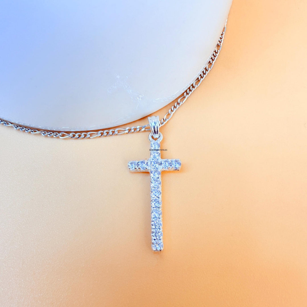 14K Gold Plated Diamond Cross Necklace for Women, Cross necklace women,  White Gold Cross Pendant, Criss Cross Pendent