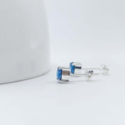 14K Gold Natural Round Brilliant Cut Swiss Blue Topaz Black Rhodium Stud Earrings Blue Topaz Earrings, blue Earrings, Minimalist Earrings