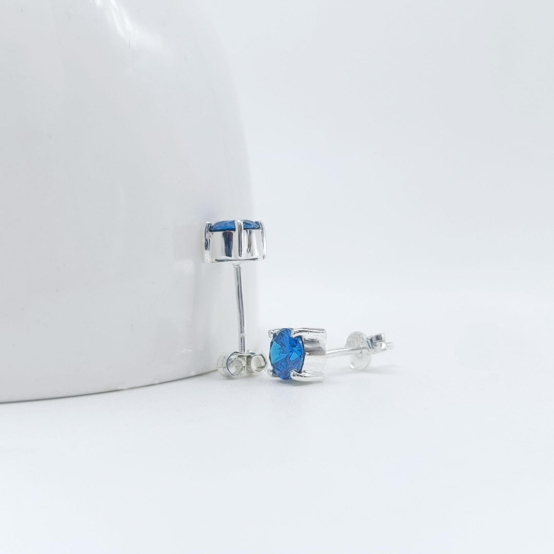 14K Gold Natural Round Brilliant Cut Swiss Blue Topaz Black Rhodium Stud Earrings Blue Topaz Earrings, blue Earrings, Minimalist Earrings