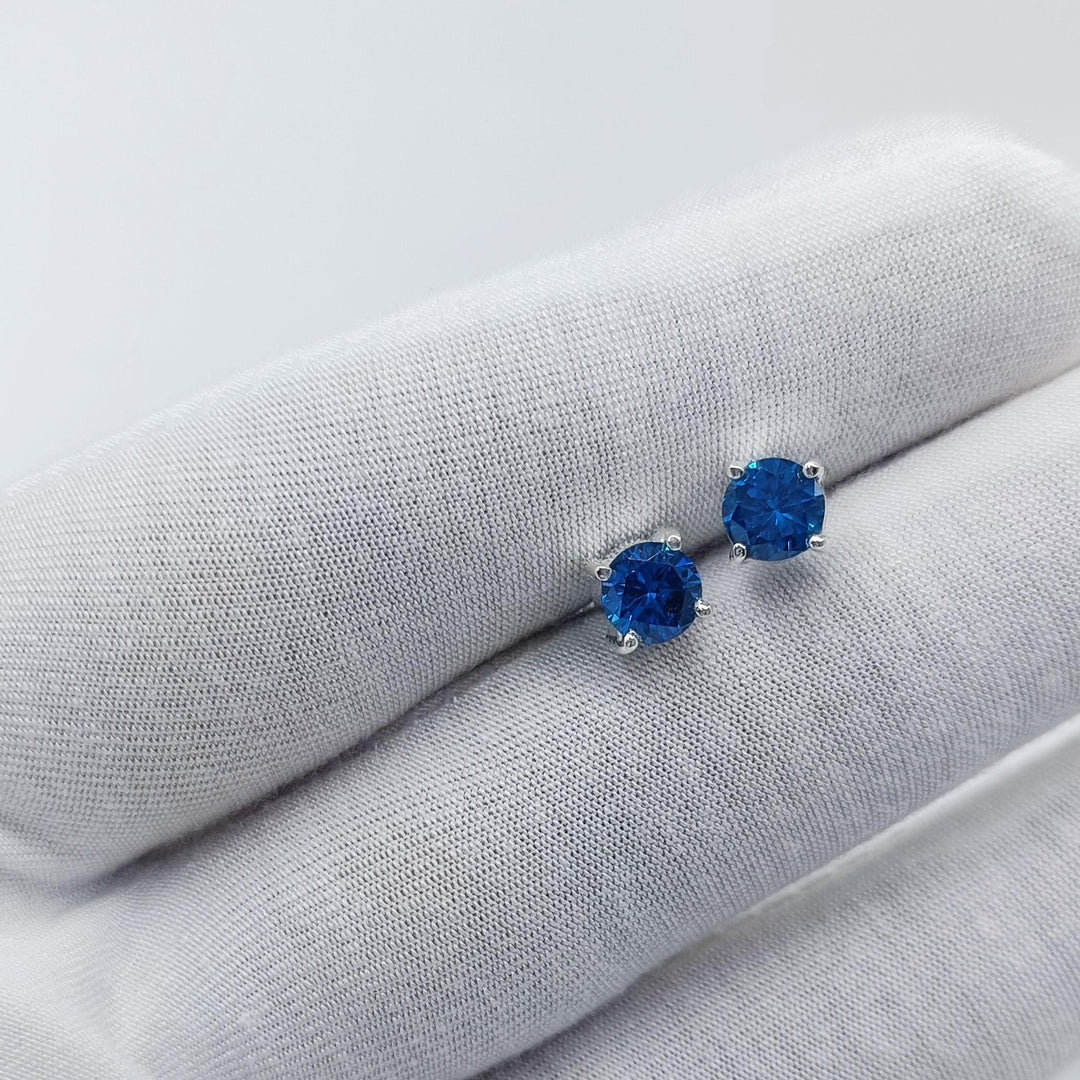 14K Gold Natural Round Brilliant Cut Swiss Blue Topaz Black Rhodium Stud Earrings Blue Topaz Earrings, blue Earrings, Minimalist Earrings