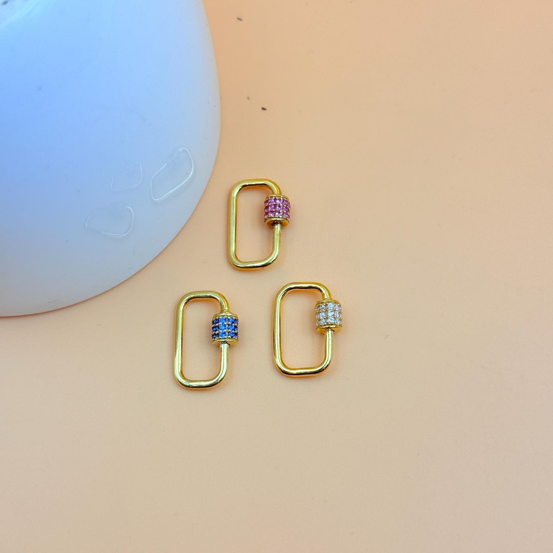 14K Gold Oval Charm Holder, Yellow Gold Carabiner Lock, Real Gold Screw on and off Carabiner Lock, Barrel Shaped Charm Enhancer Connector