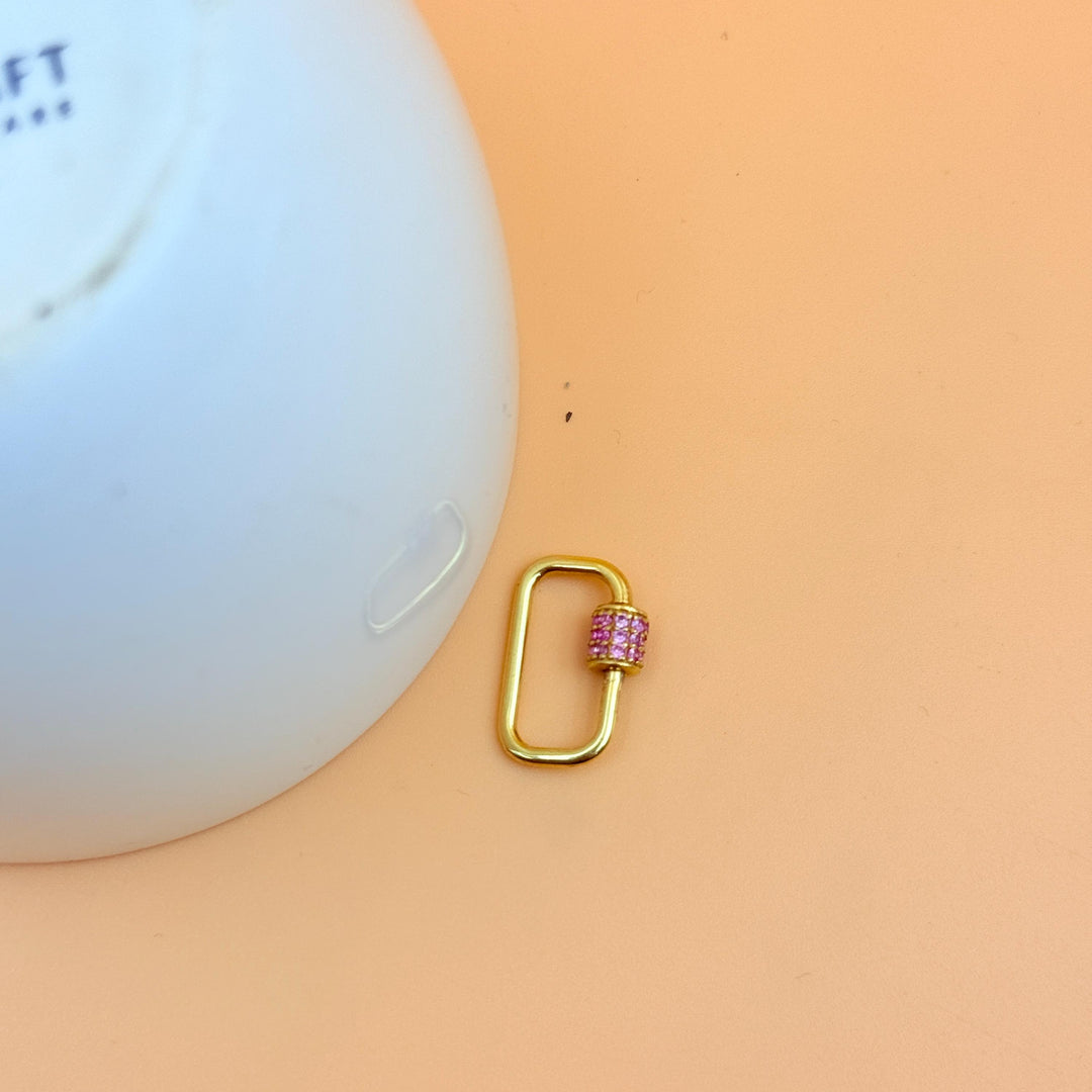 14K Gold Oval Charm Holder, Yellow Gold Carabiner Lock, Real Gold Screw on and off Carabiner Lock, Barrel Shaped Charm Enhancer Connector