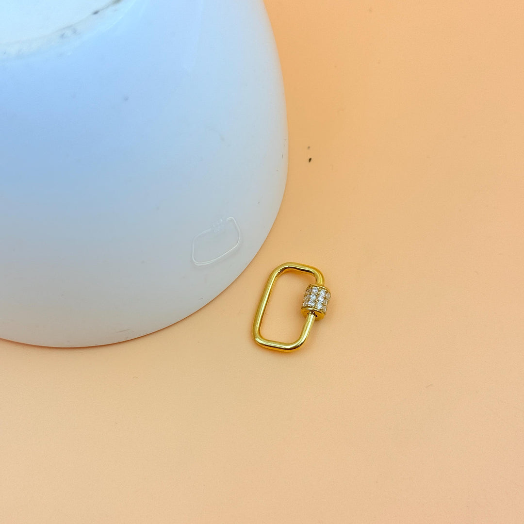 14K Gold Oval Charm Holder, Yellow Gold Carabiner Lock, Real Gold Screw on and off Carabiner Lock, Barrel Shaped Charm Enhancer Connector