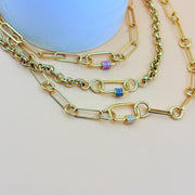 14K Gold Carabiner Box Chain Necklace, Initial Jewelry with Paperclip Chain, Lock Charm Necklace, Connector Chain Jewelry Anniversary Gift