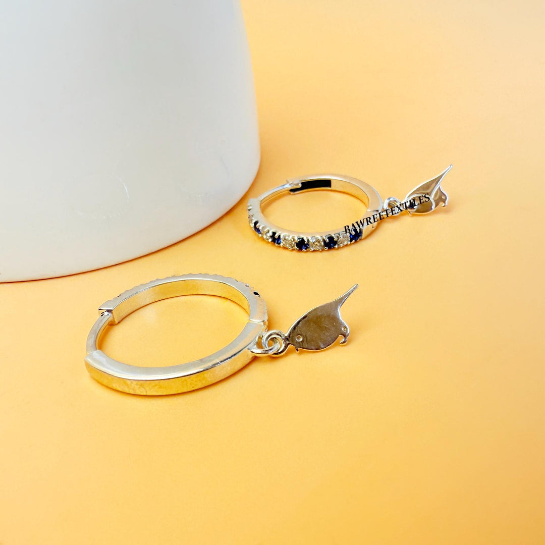 14K Gold Blue Topaz Earring Oval Navy Blue Earring Hoops Blue Charm Earring Dainty Blue Topaz Hoop Earring Unique  Hoop Earring Bird Earring