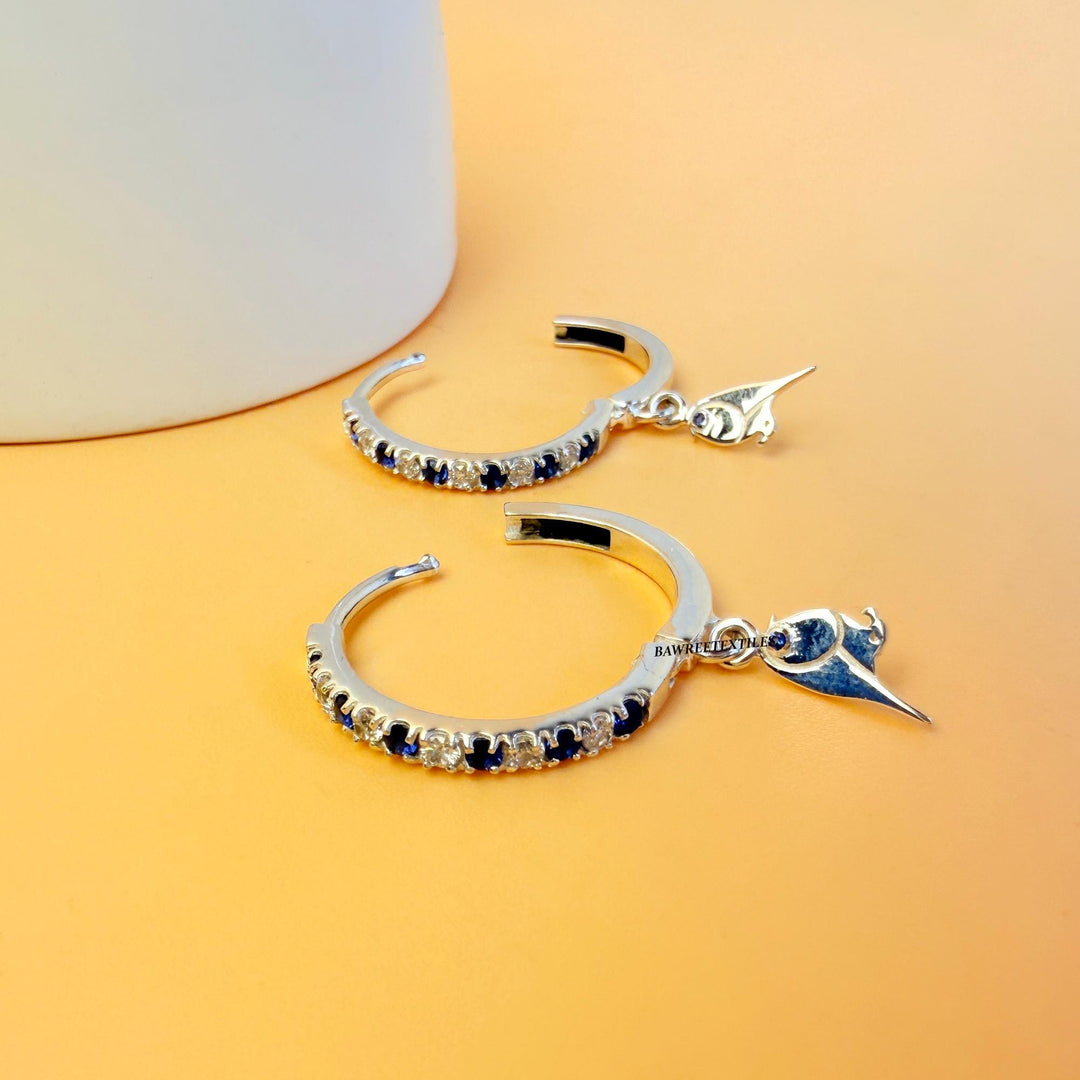 14K Gold Blue Topaz Earring Oval Navy Blue Earring Hoops Blue Charm Earring Dainty Blue Topaz Hoop Earring Unique  Hoop Earring Bird Earring