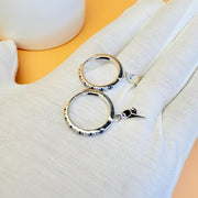 14K Gold Blue Topaz Earring Oval Navy Blue Earring Hoops Blue Charm Earring Dainty Blue Topaz Hoop Earring Unique  Hoop Earring Bird Earring