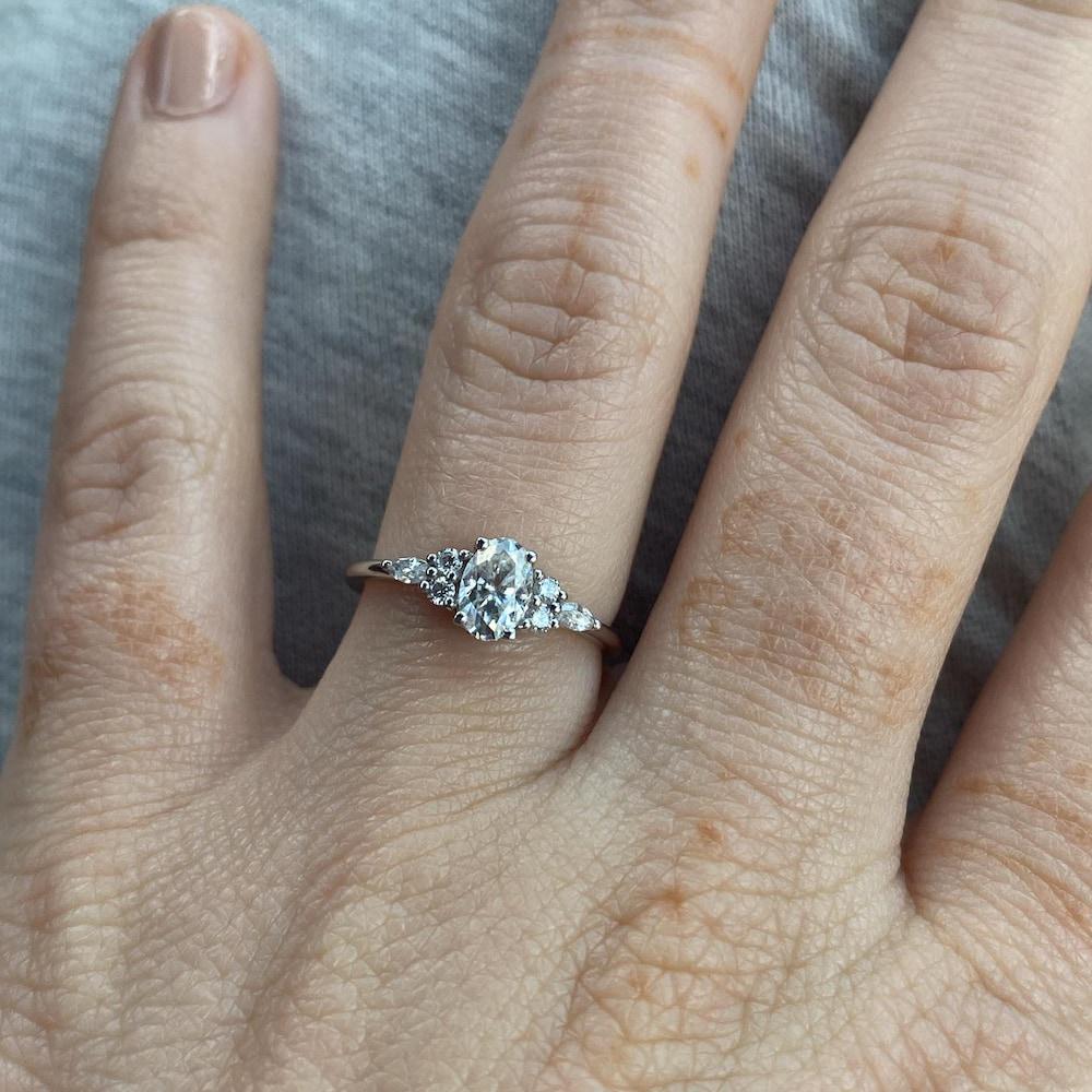 Vintage Oval Diamond Engagement Ring, Cluster Dainty Promise Ring for Women, Unique Rose Gold Moissanite Wedding Ring by Atom Jewels