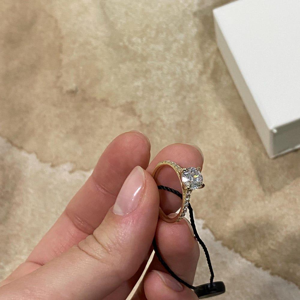 Pave Set Side-Stone Round Moissanite Engagement Ring / 14k Solid Gold Moissanite Ring for Women / 1, 1.5, 2 CT Promise Ring