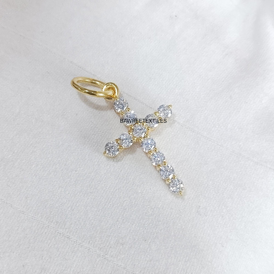 14K Solid Gold Minimalist Diamond Cross Pendant, Pave Cross Pendant, Skinny Cross Pendant,  Religious Protective Pendant, Pave Cross Pendant