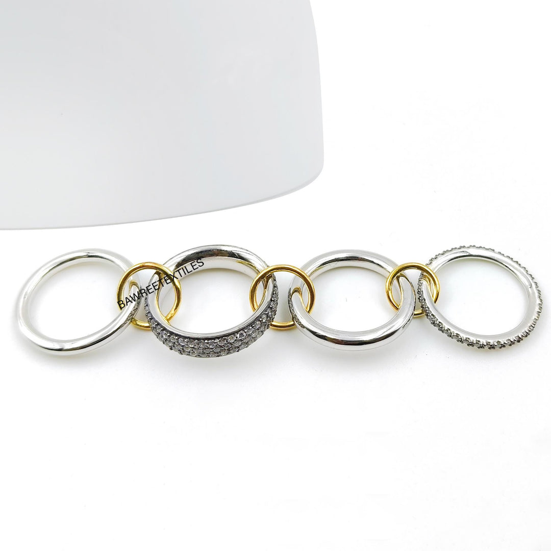 925 Sterling Silver, Pave Diamond Ring, 4 Set Band Ring, Natural Diamond Ring, Interlocking Ring, Jump Ring Gold Vermeil