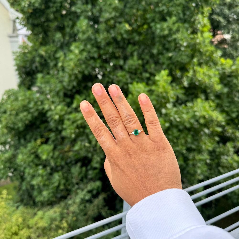 Genuine Emerald Gold Ring, 14K Gold Vermeil Lab Emerald Engagement Ring, Statement Ring, Birthday Gift for Her