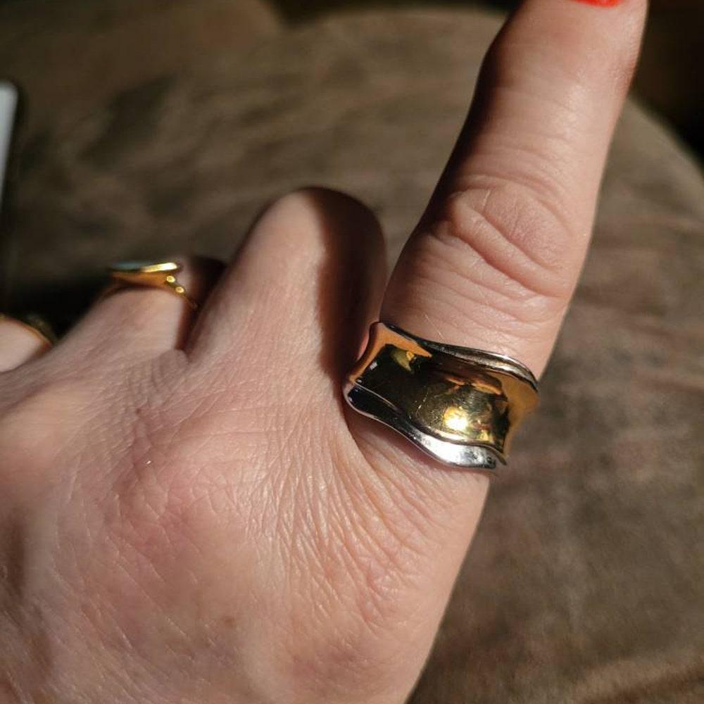 925 Sterling Silver Chunky Ring, Two Tone Ring, Gold & Silver Ring, Bold Large Thick Statement Ring