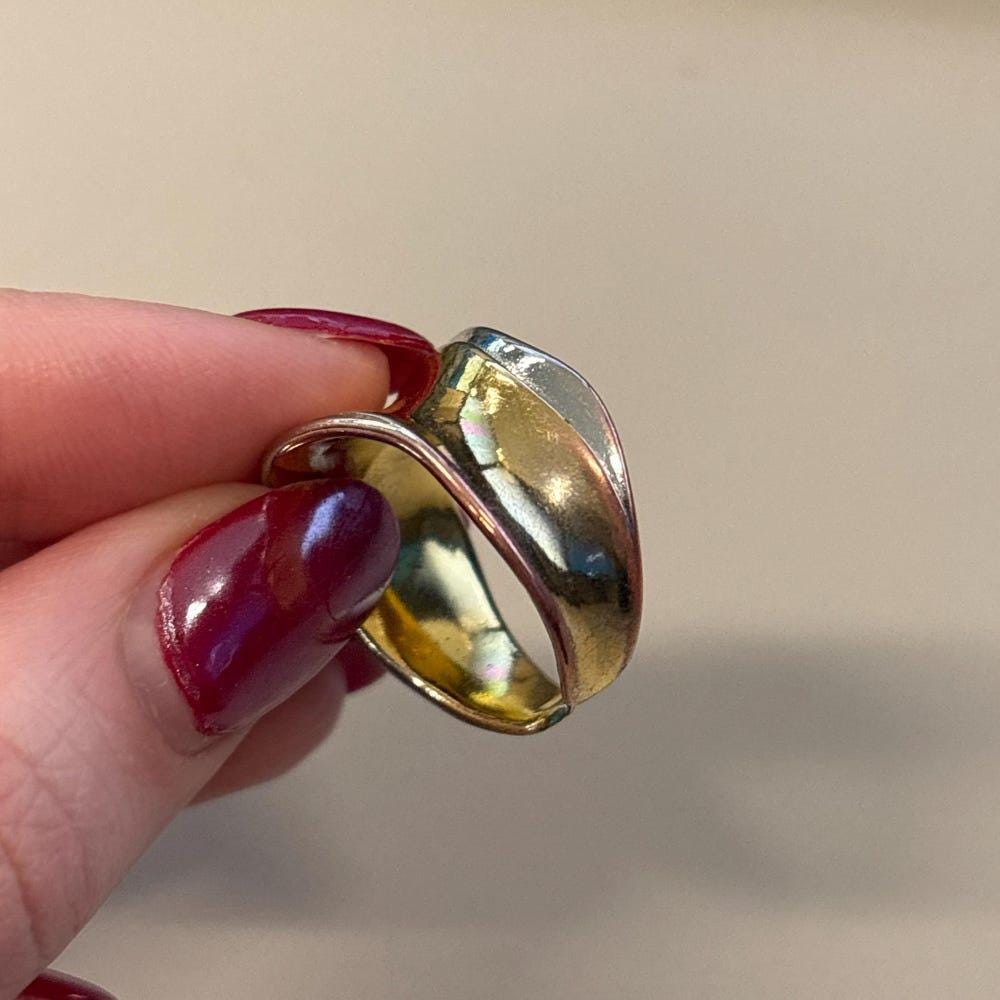 925 Sterling Silver Chunky Ring, Two Tone Ring, Gold & Silver Ring, Bold Large Thick Statement Ring