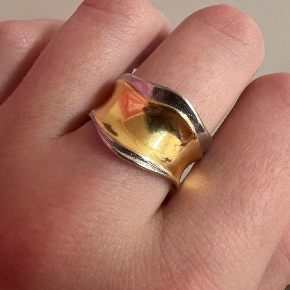 925 Sterling Silver Chunky Ring, Two Tone Ring, Gold & Silver Ring, Bold Large Thick Statement Ring