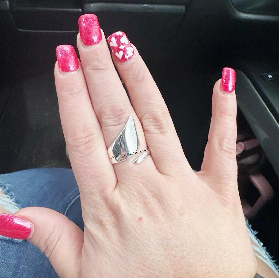 925 Sterling Silver Ring, Silver Wrap Ring, Wide Ring, Chunky Ring, Minimalist Ring, Trendy Ring, Abstract Geometric Rings, Adjustable Rings