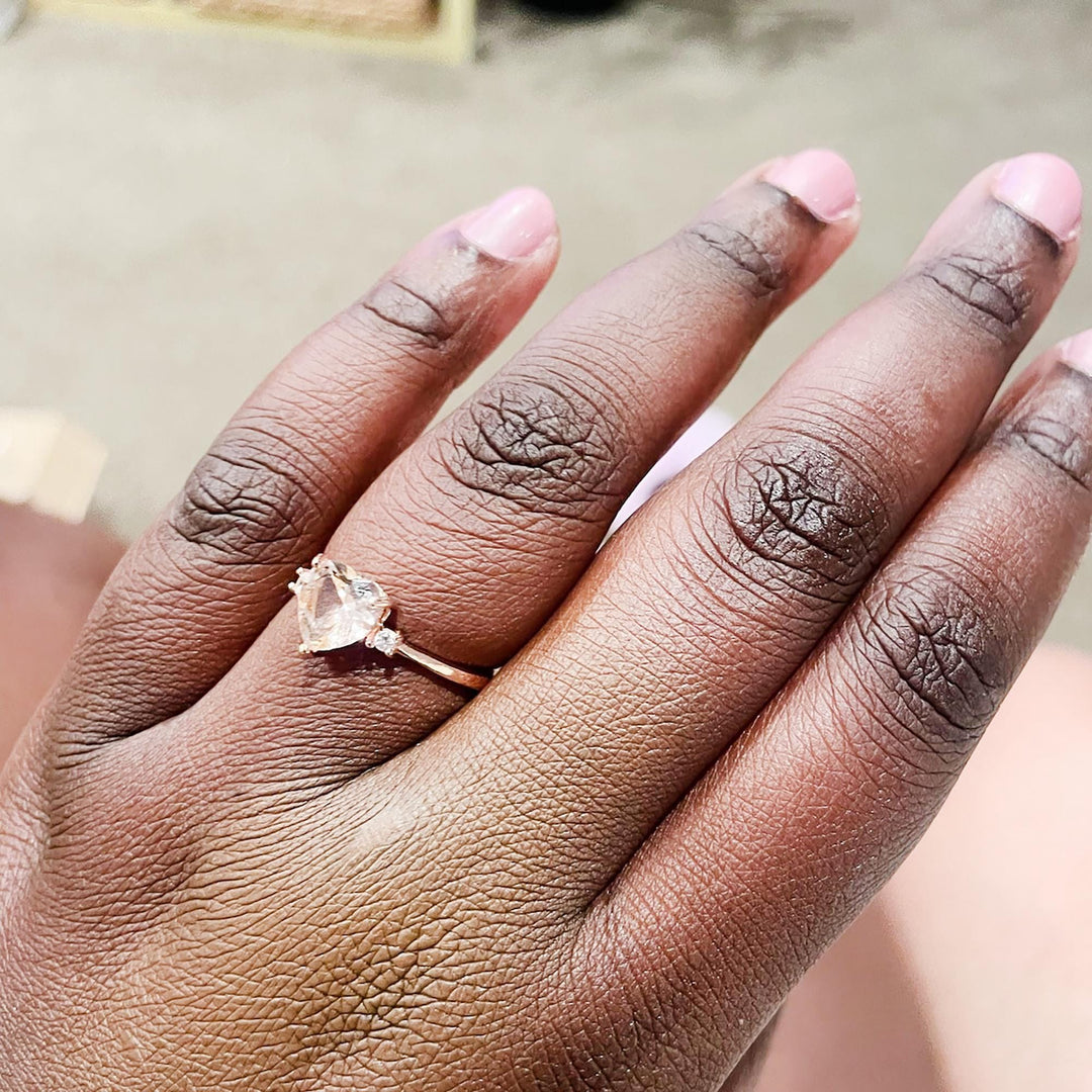 Heart Cut Morganite Engagement Ring, 2 carats 8*8 mm Heart Shaped Morganite Solitaire Ring, Morganite Three Stone Ring, Pink Gemstone Ring