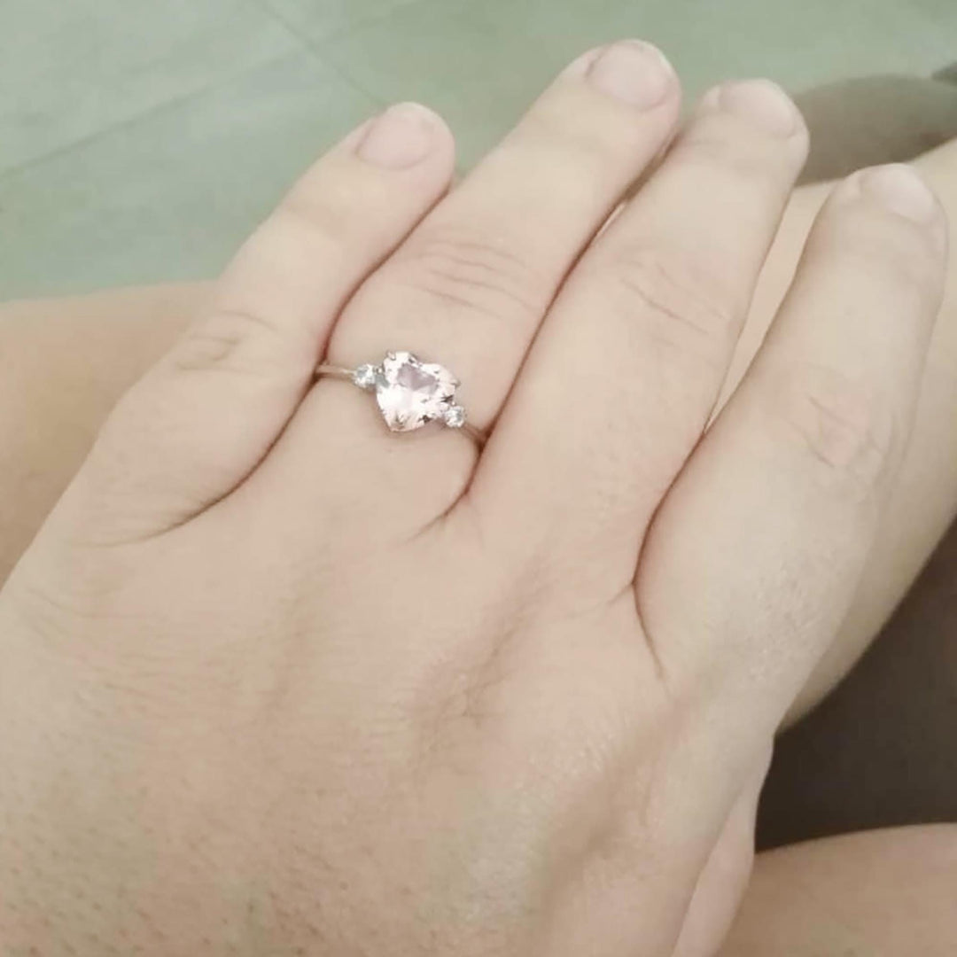 Heart Cut Morganite Engagement Ring, 2 carats 8*8 mm Heart Shaped Morganite Solitaire Ring, Morganite Three Stone Ring, Pink Gemstone Ring