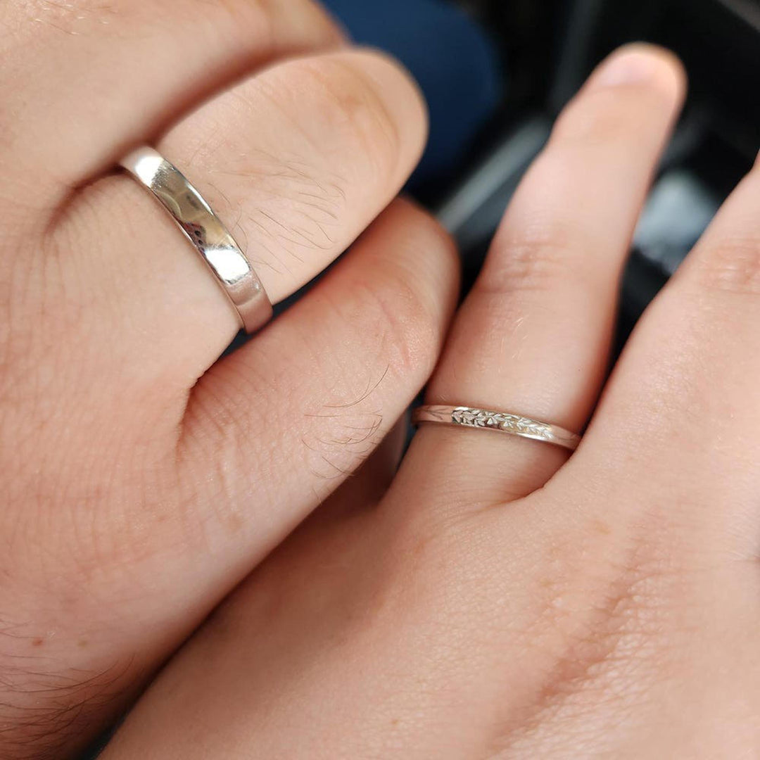 Couple Wedding Ring Set 2pcs Couple Rings Set Leaf Branch Mens Wedding Band Solid Gold Leaf Wedding Band For Men and Women Gift For Him