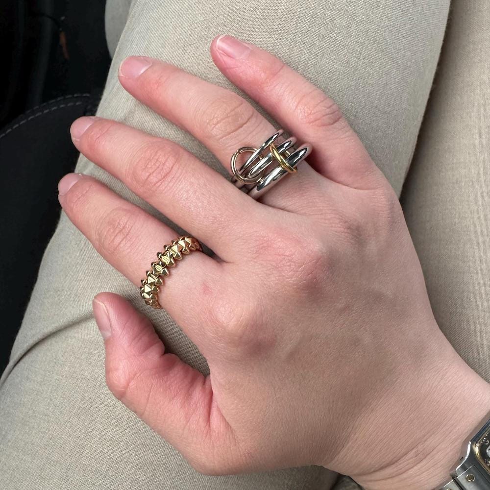 925 Sterling Silver Gold And Silver Multi Band Ring, Multi Layer Interlocking Ring, Connected Ring, Two Tone Ring, Maximalist Stacking Ring