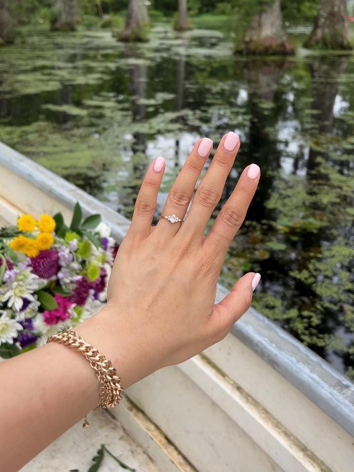 Vintage Oval Diamond Engagement Ring, Cluster Dainty Promise Ring for Women, Unique Rose Gold Moissanite Wedding Ring by Atom Jewels
