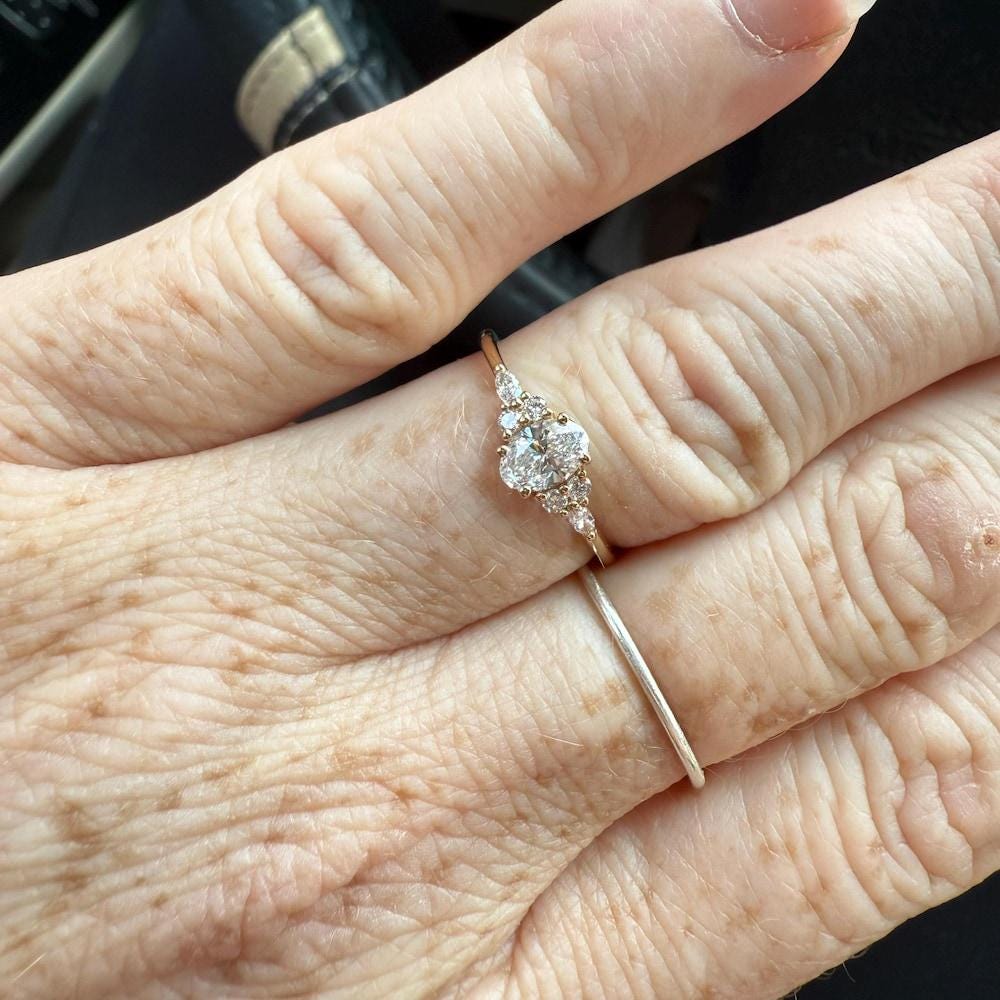 Vintage Oval Diamond Engagement Ring, Cluster Dainty Promise Ring for Women, Unique Rose Gold Moissanite Wedding Ring by Atom Jewels