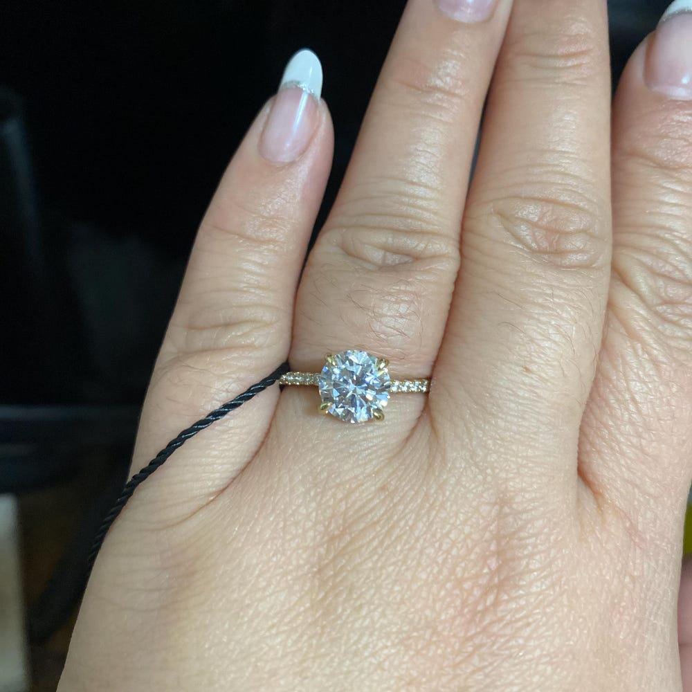 Pave Set Side-Stone Round Moissanite Engagement Ring / 14k Solid Gold Moissanite Ring for Women / 1, 1.5, 2 CT Promise Ring