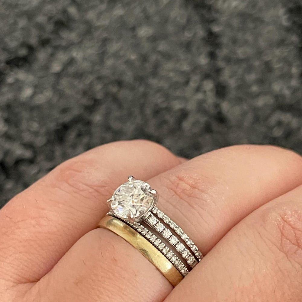 Pave Set Side-Stone Round Moissanite Engagement Ring / 14k Solid Gold Moissanite Ring for Women / 1, 1.5, 2 CT Promise Ring