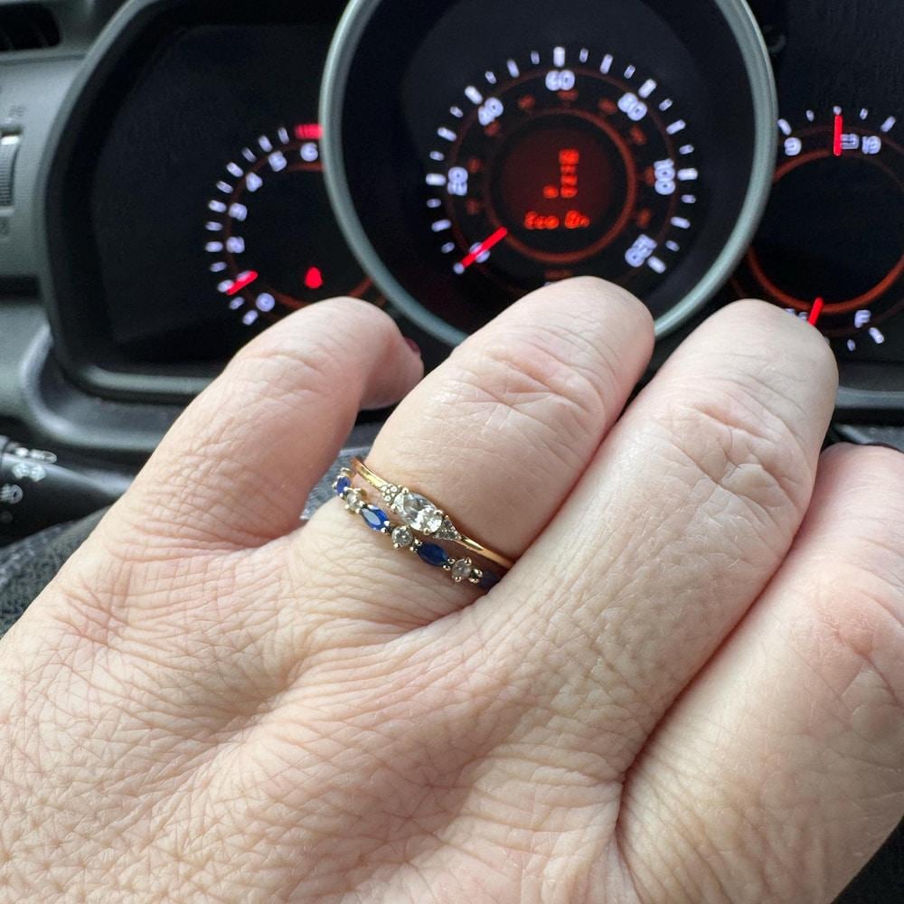 Minimal Oval Cut ring - Teal Blue stone or Clear CZ Stone - Dainty Stacking Ring - Promise Ring 14K Gold Vermeil over Sterling Silver