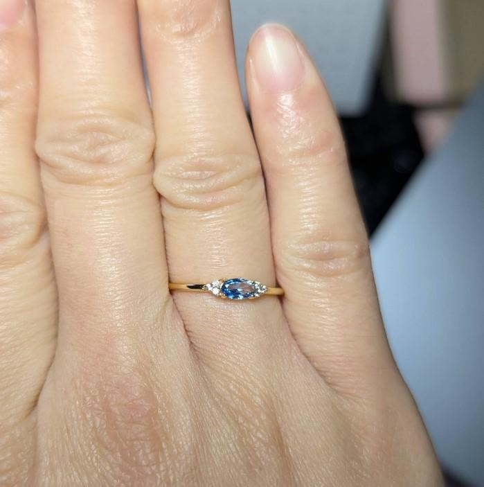 Minimal Oval Cut ring - Teal Blue stone or Clear CZ Stone - Dainty Stacking Ring - Promise Ring 14K Gold Vermeil over Sterling Silver