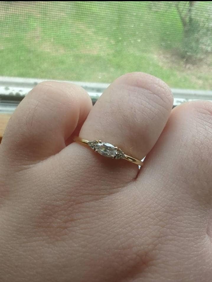 Minimal Oval Cut ring - Teal Blue stone or Clear CZ Stone - Dainty Stacking Ring - Promise Ring 14K Gold Vermeil over Sterling Silver