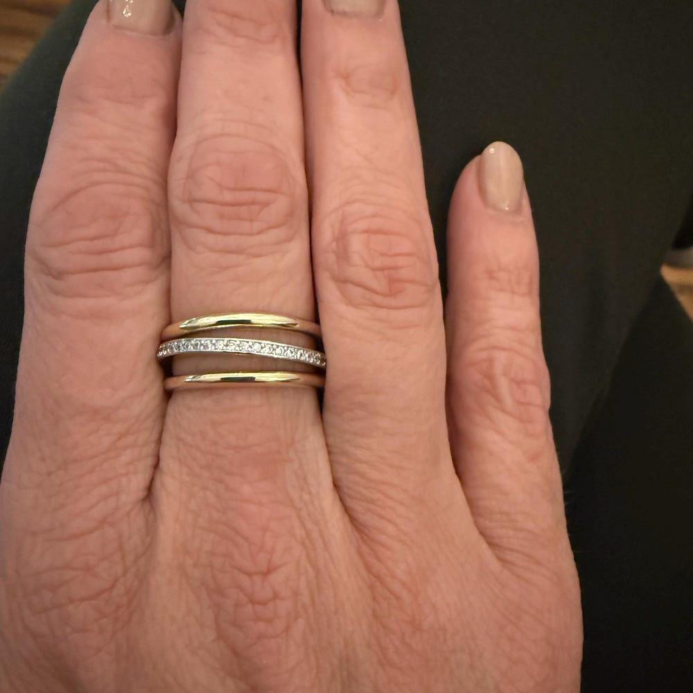 Bellanca Diamond Connected Stacker Gold Linked Spinner Ring, Handmade 925 Sterling Silver and 14K Yellow Gold Handmade Spinner Ring