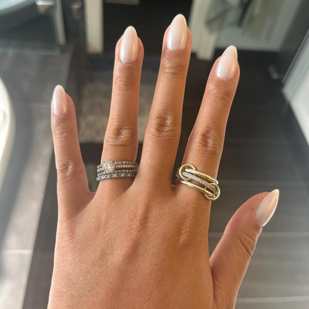 Bellanca Diamond Connected Stacker Gold Linked Spinner Ring, Handmade 925 Sterling Silver and 14K Yellow Gold Handmade Spinner Ring