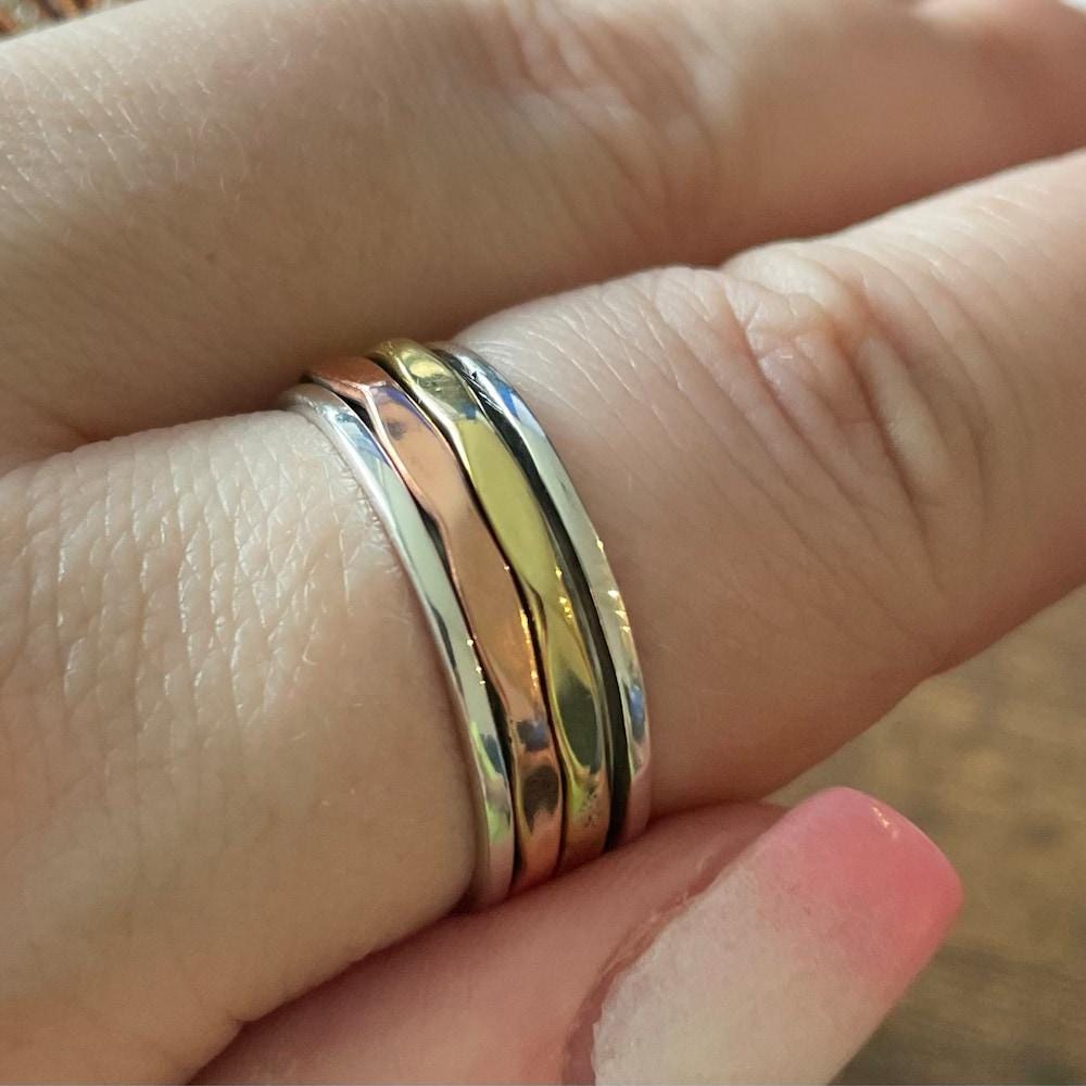 Boho 925 Sterling Silver Designer Spinner Ring For Handmade Three Tone For Her, Silver Ring