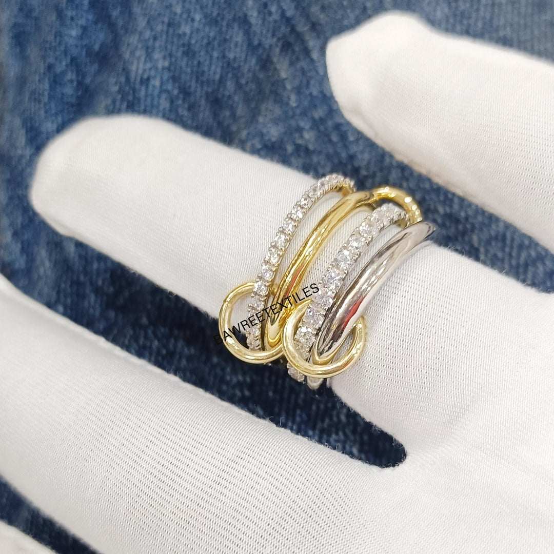 14K Gold Multi link Connected Ring, Chunky Connector Ring,  Eternity Multi Link Connected Ring, Two Tone Band Ring, Interlocking Silver Ring
