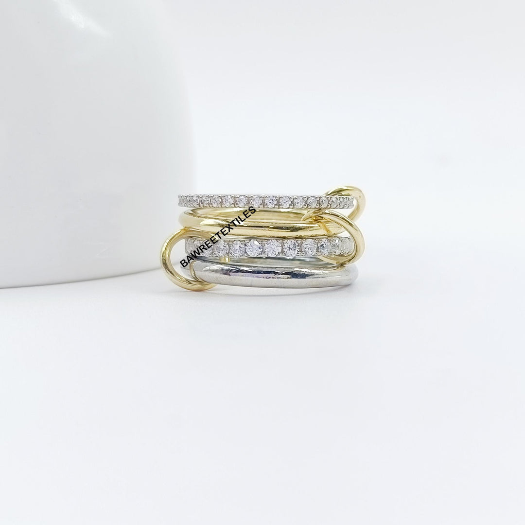 14K Gold Multi link Connected Ring, Chunky Connector Ring,  Eternity Multi Link Connected Ring, Two Tone Band Ring, Interlocking Silver Ring