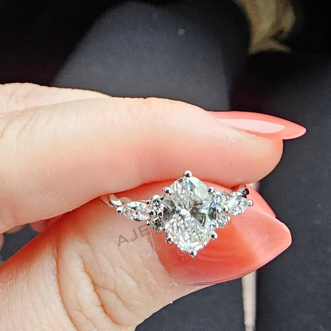 Oval Moissanite engagement ring 14K gold engagement ring Vintage engagement ring Marquise diamond twisted ring Anniversary promise ring