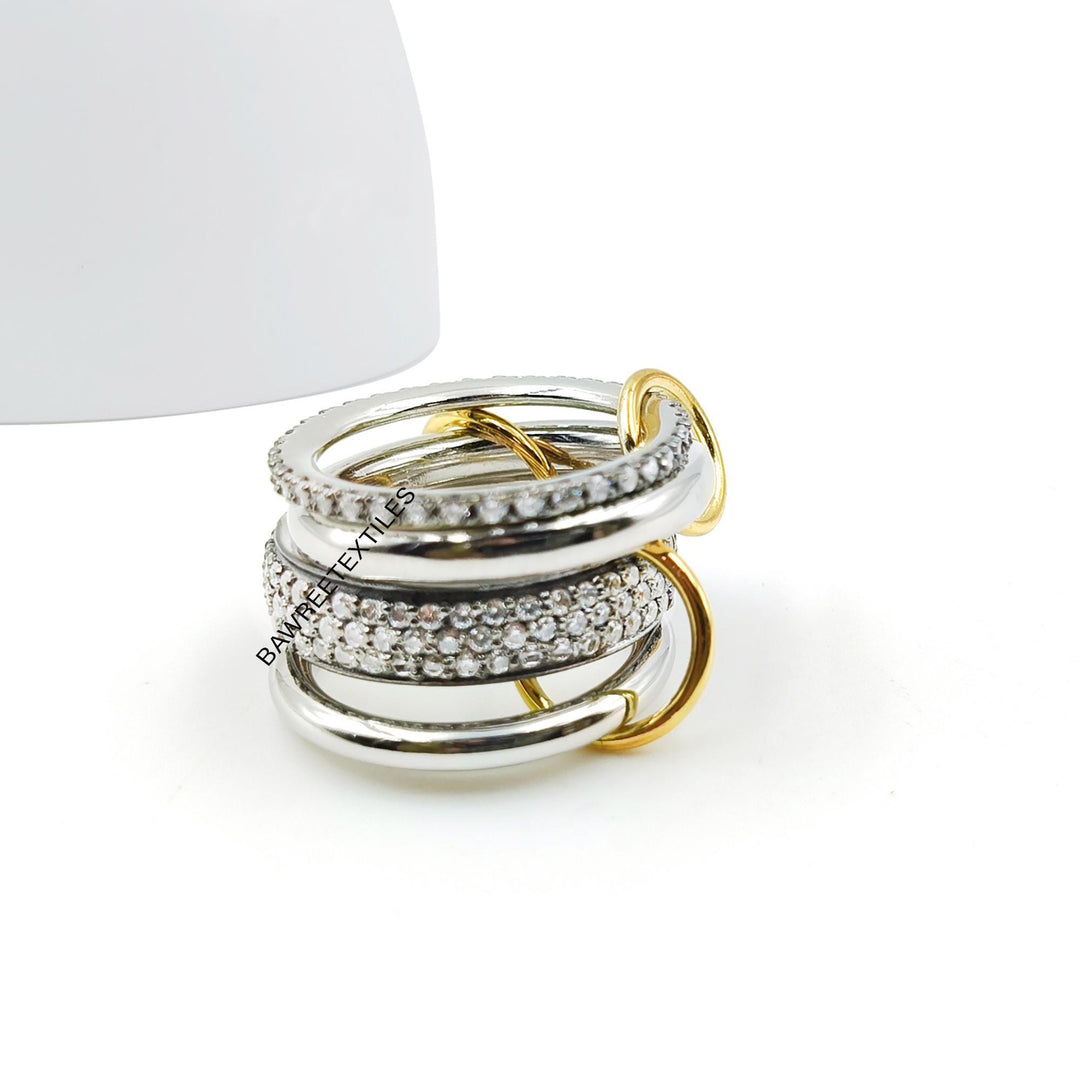 925 Sterling Silver, Pave Diamond Ring, 4 Set Band Ring, Natural Diamond Ring, Interlocking Ring, Jump Ring Gold Vermeil