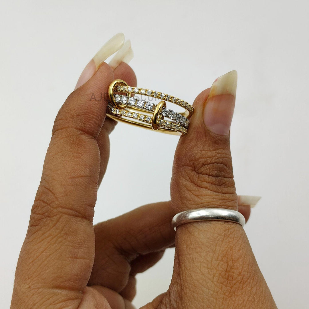 14k Yellow Gold Multi Connector Ring, Multi Band Ring, Interlocking Ring Spinelli Dupe Ring Multi Connected Ring with Diamond Ring for Women