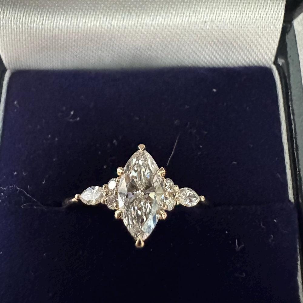 Vintage Marquise Cut Moissanite Engagement Ring Women's Diamond Wedding Ring with Side Stone Delicate 14k Solid Gold Diamond Promise Ring