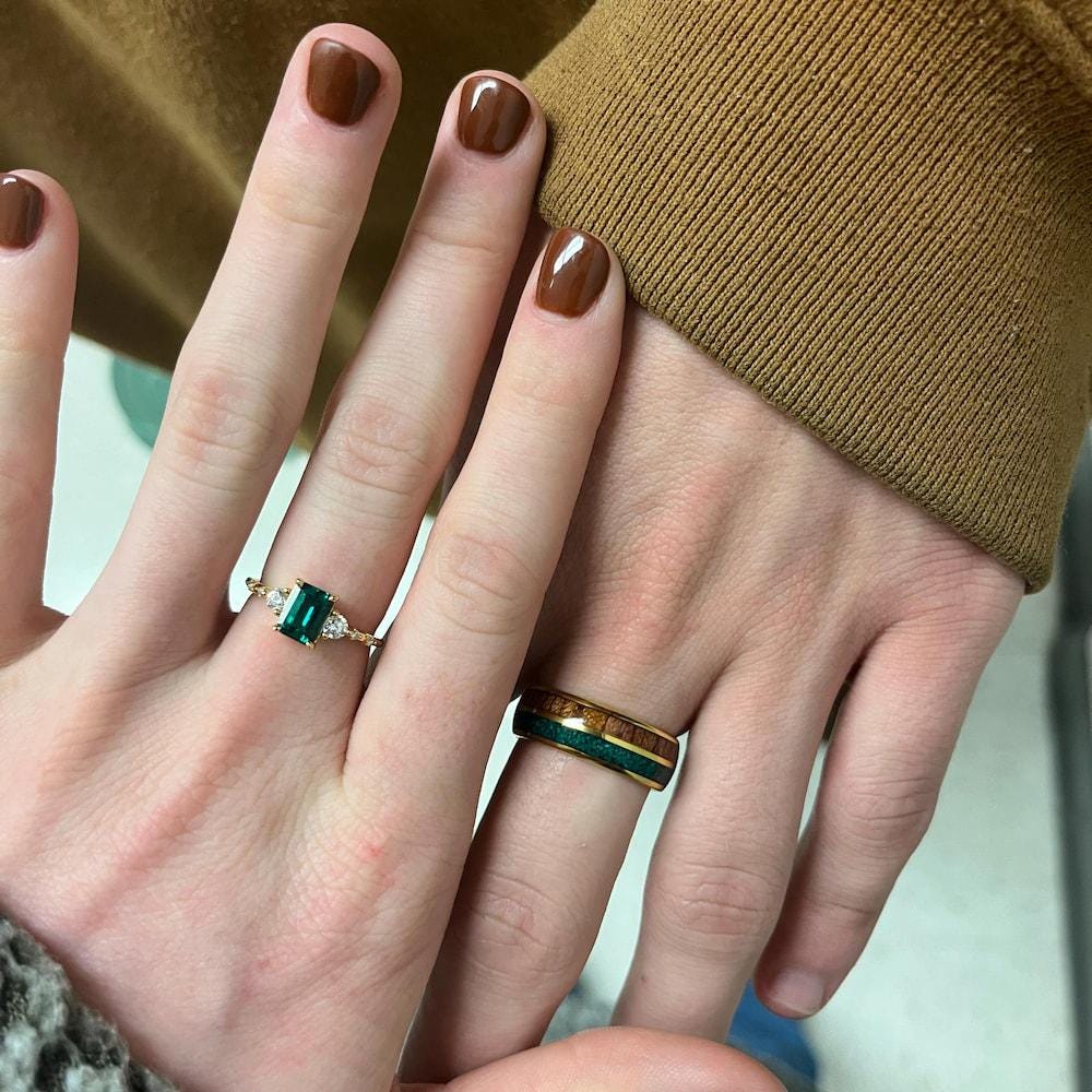 Genuine Emerald Gold Ring, 14K Gold Vermeil Lab Emerald Engagement Ring, Statement Ring, Birthday Gift for Her