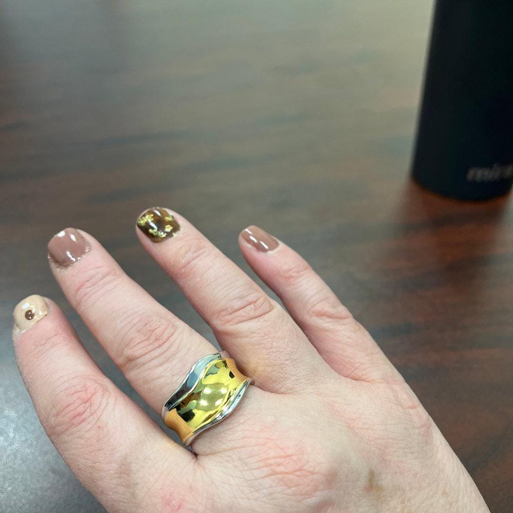 925 Sterling Silver Chunky Ring, Two Tone Ring, Gold & Silver Ring, Bold Large Thick Statement Ring