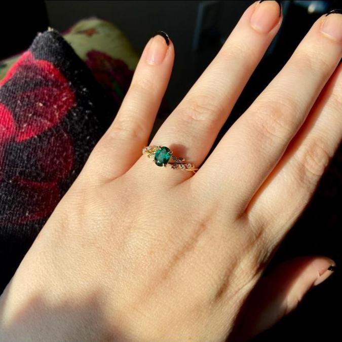 Handmade Silver Ring for Women Moss Agate Ring for Her Leaf Nature Gift for Wife Dainty Real Moss Agate Ring