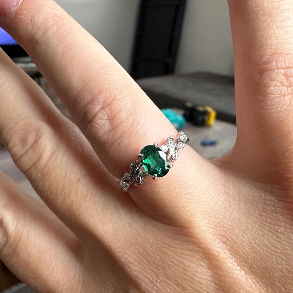 Handmade Silver Ring for Women Moss Agate Ring for Her Leaf Nature Gift for Wife Dainty Real Moss Agate Ring