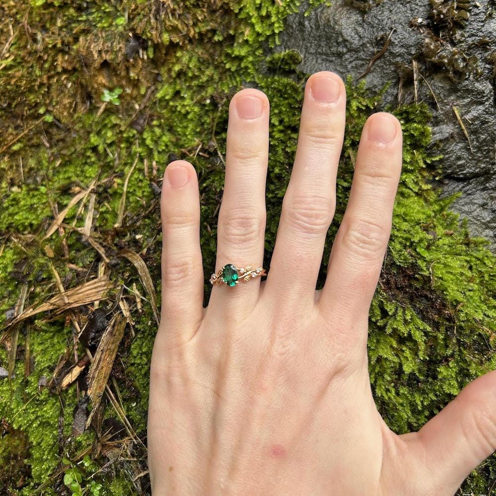 Handmade Silver Ring for Women Moss Agate Ring for Her Leaf Nature Gift for Wife Dainty Real Moss Agate Ring