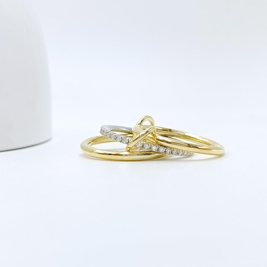 14K Gold Gold Connected Ring Set, Diamond Interlocking Ring, Micro Pave Eternity Band, Multi Link Connected Ring, Two Tone Connected Ring