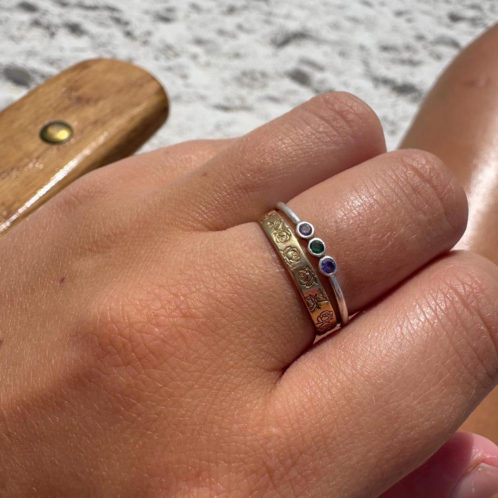 Mini Birth Flower Band, Gold or Silver, Flower Ring, Personalized Family Jewelry, Gift for Mom, Dainty Minimalist Stacking