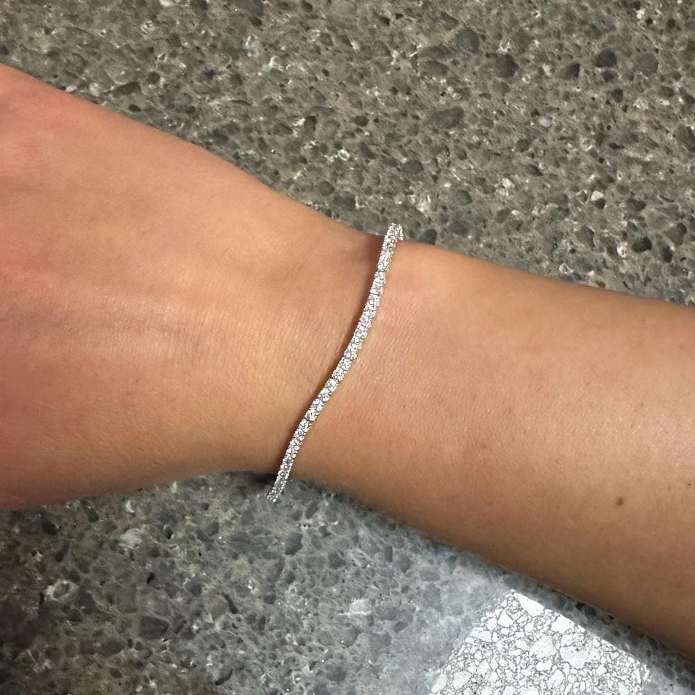 14K White Gold Tennis Bracelet 3mm 6.00TCW Round Cut CZ Diamond 925 Sterling Silver, Dainty Silver Bracelet for Men Women