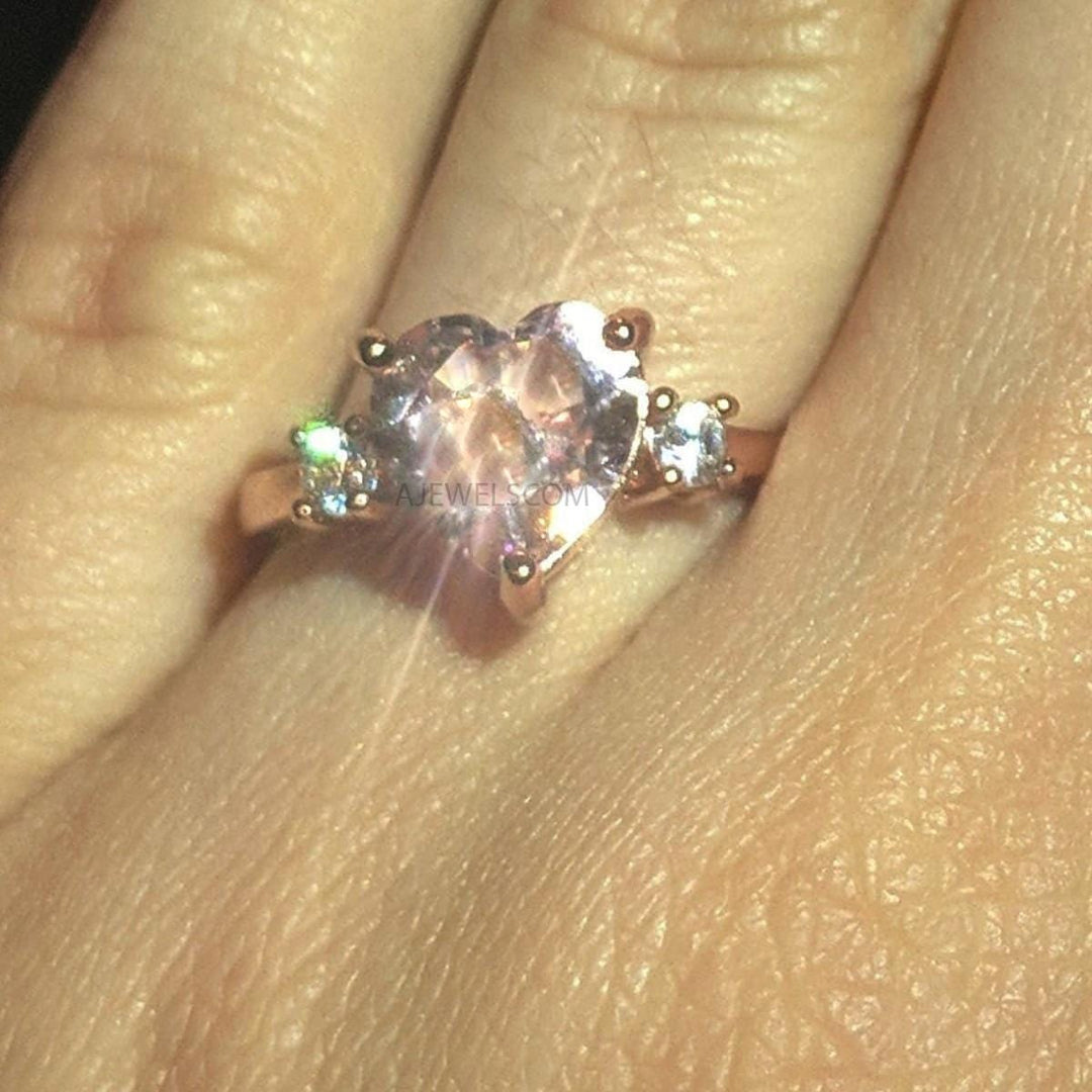 Heart Cut Morganite Engagement Ring, 2 carats 8*8 mm Heart Shaped Morganite Solitaire Ring, Morganite Three Stone Ring, Pink Gemstone Ring