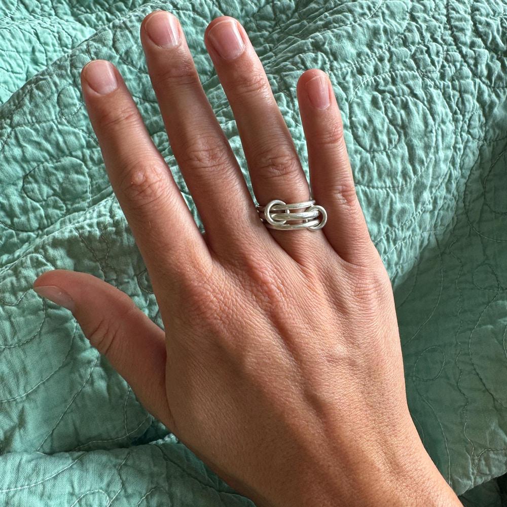 Two Tone Link Connected Rings, Silver Interlocking Rings, Gold and Silver Statement Rings, Light or Heavy Fit Rings, Multi Connector Rings